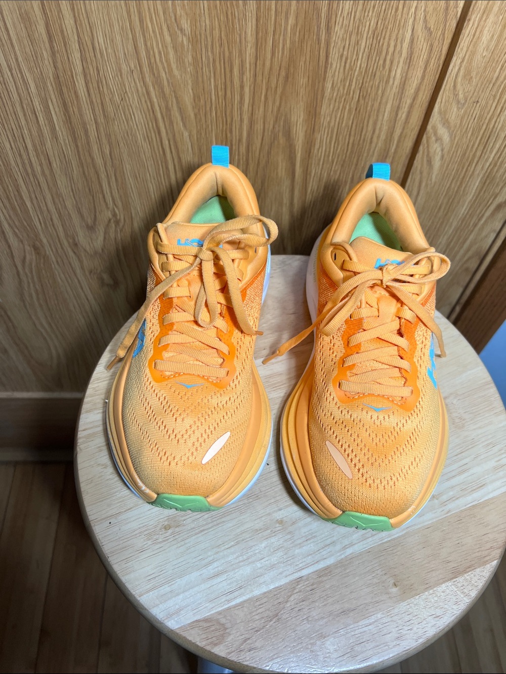 Hoka Orange Athletic Sneakers with Green & Blue Accents